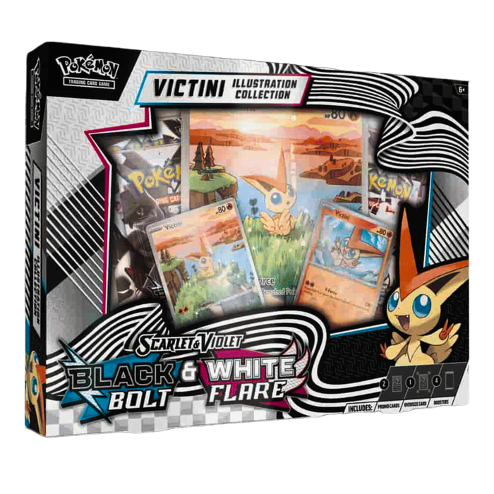 ⚡ Pokémon TCG – Black Bolt White Flare Victini Unova Illustration Collection Box (4 חבילות) ⚡| מבצע טרום השקה
