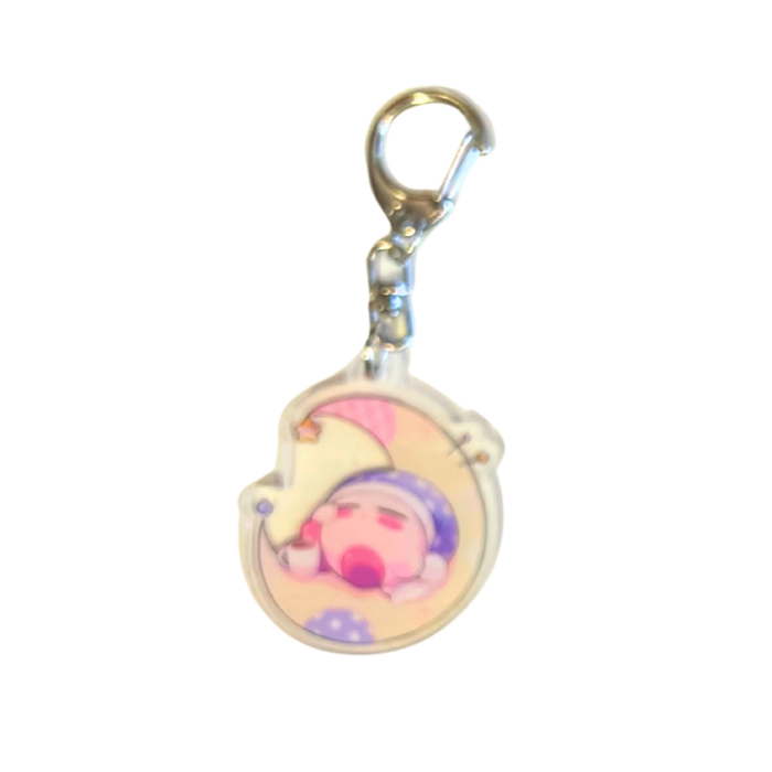 מחזיק מפתחות Kirby ישן על ירח – דמות אספנות ורודה מסדרת משחקי נינטנדו