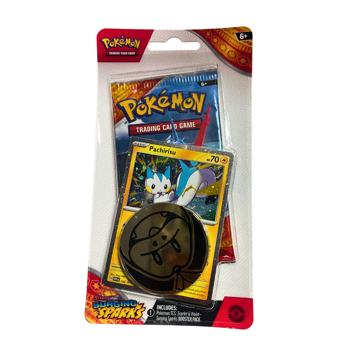Pokémon TCG – חבילת בוסטר Surging Sparks עם קלף פרומו Pachirisu ומטבע אספנות