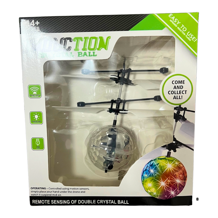 כדור מעופף עם חיישן תנועה ואורות מהבהבים (Induction Crystal Ball Drone)
