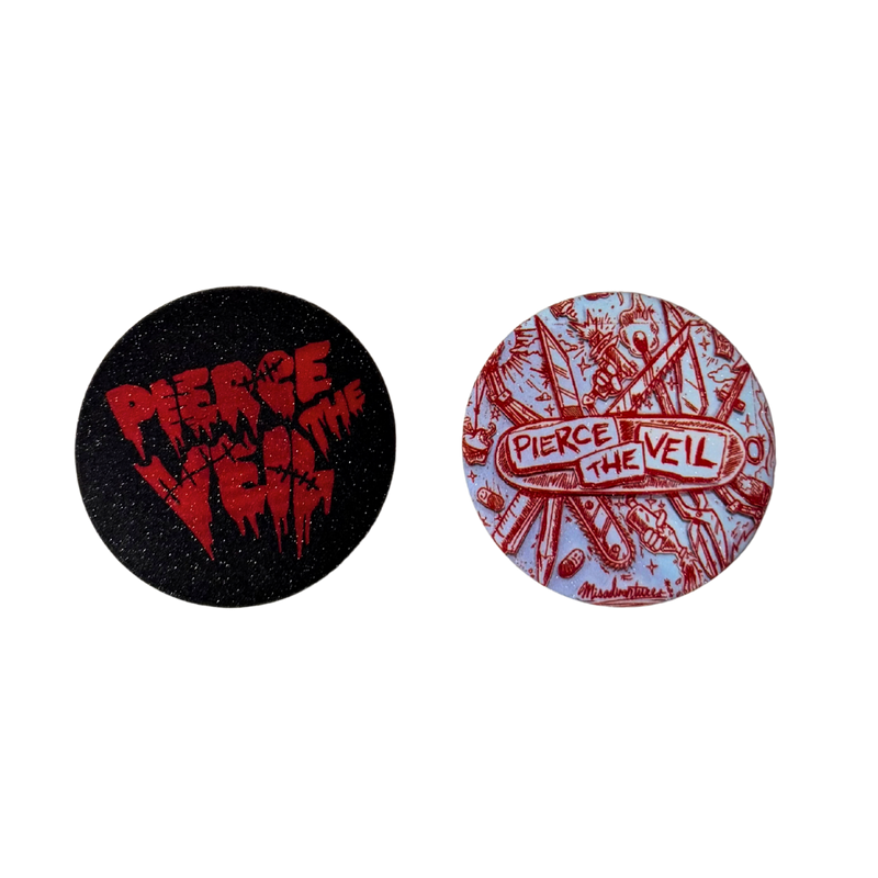 סט של 2 סיכות Pierce the Veil 58 מ”מ – סיכות אספנות רוק אלטרנטיבי מבית אנימה מרקט רק ב - https://anime-market.co.il