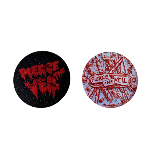 סט של 2 סיכות Pierce the Veil 58 מ”מ – סיכות אספנות רוק אלטרנטיבי מבית אנימה מרקט רק ב - https://anime-market.co.il
