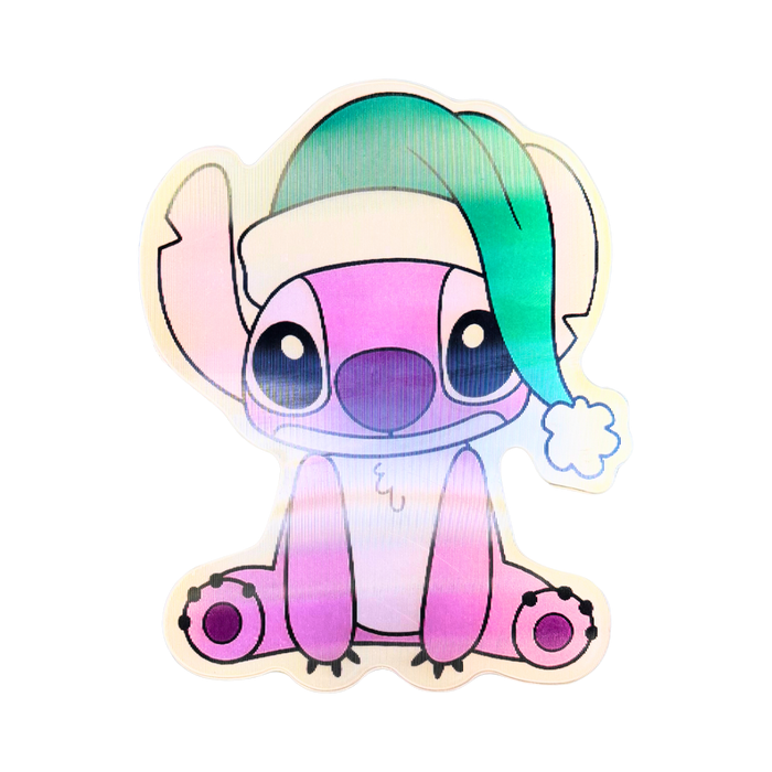 מדבקת 3D סטיץ’ ואיינג’ל בחורף – אפקט מתחלף עם מצנפות חג המולד | Lenticular Peeker