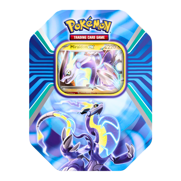 Pokémon TCG: Paldea Legends Tin – Miraidon-ex | מארז טין מיריידון עם 4 בוסטרים