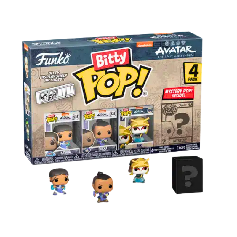 Funko Bitty Pop! – מארז Avatar: The Last Airbender 4 דמויות מיני | כולל דמות מסתורית ומדף תצוגה אקרילי