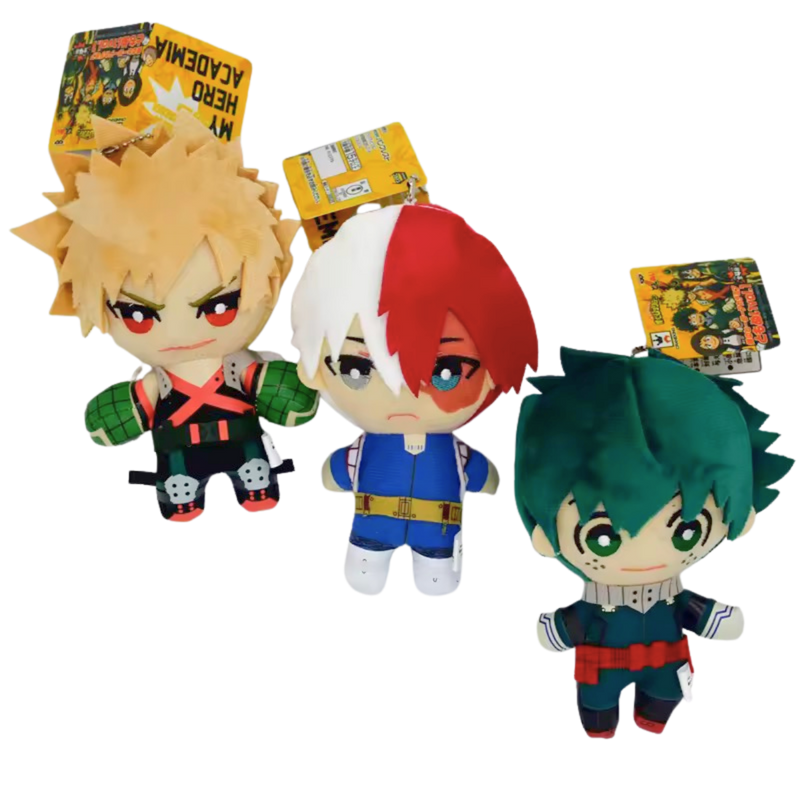 סט בובות פרווה My Hero Academia – Deku, Bakugo & Todoroki (עם מחזיק מפתחות)