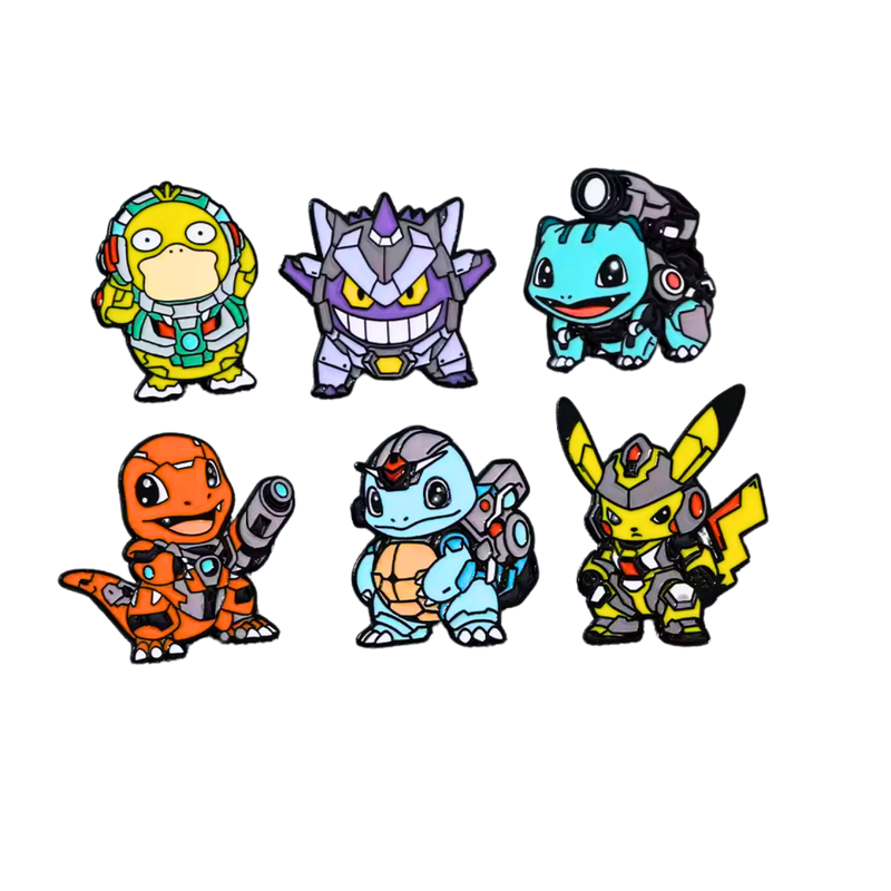 סט סיכות מתכת Pokémon Mecha – פיקאצ’ו, צ’רמנדר וסקווירטל (6 יחידות)