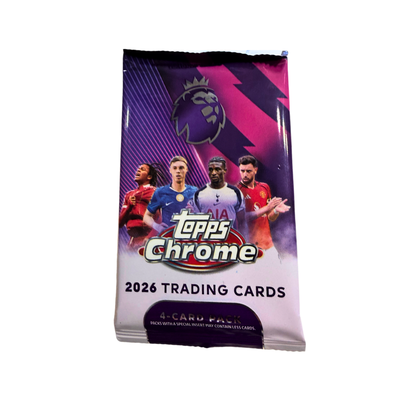 Topps Chrome English Premier League 2026 – חבילת 4 קלפי כדורגל מקוריים
