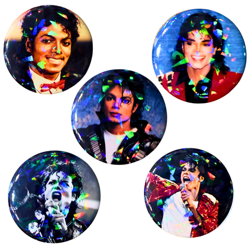 סט 5 סיכות Michael Jackson מנצנצות 58 מ״מ – מייקל ג׳קסון
