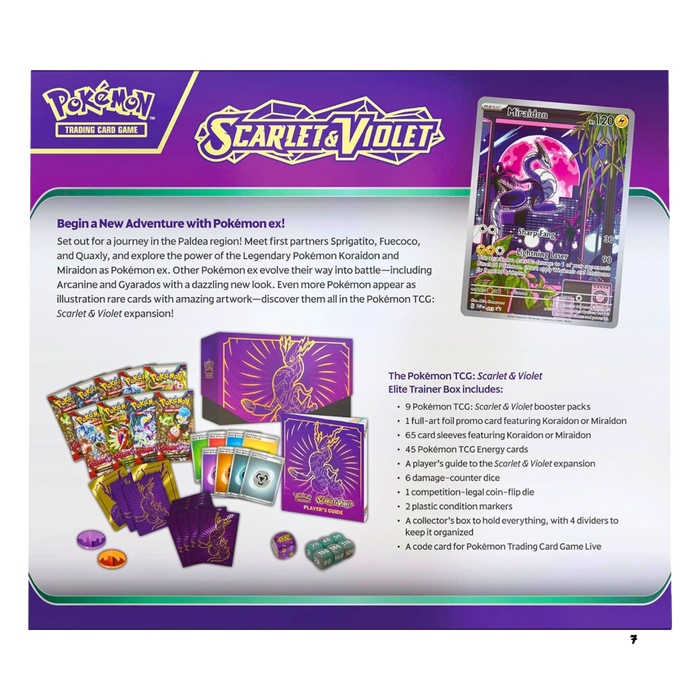קלפי פוקימון Scarlet & Violet Miraidon Elite Trainer Box – מארז מקורי עם 9 בוסטרים, פרומו ושרוולים – Pokemon TCG מקורי