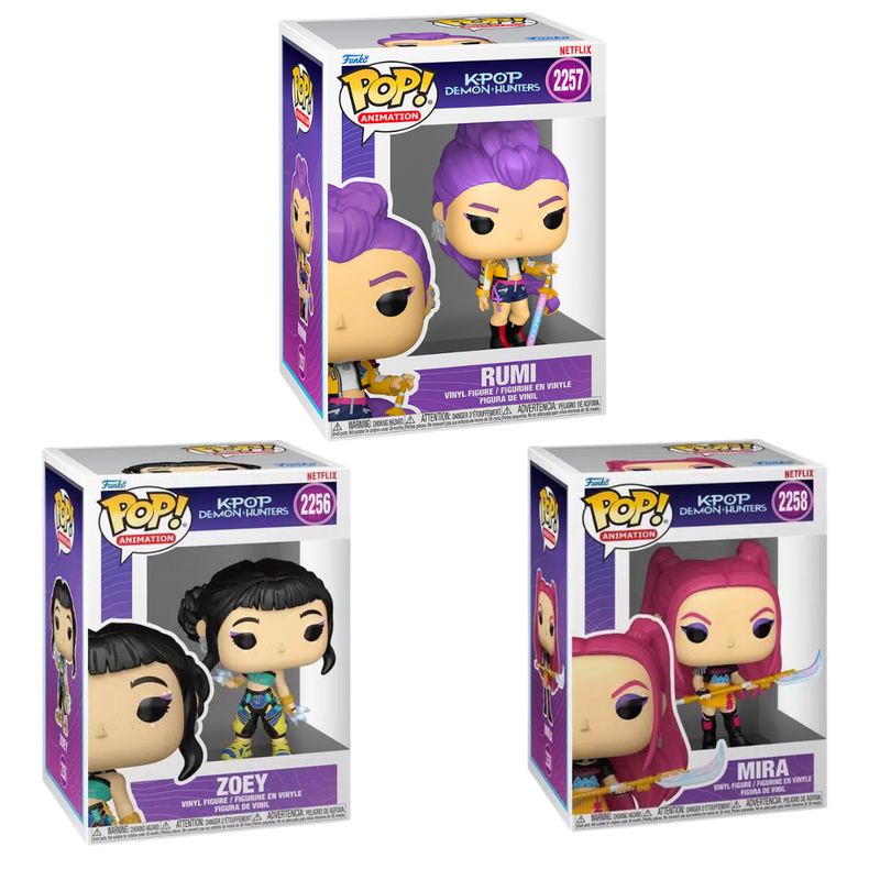 פאנקו פופ - Funko POP! Animation: Kpop Demon Hunters – סט של 3 בובות (Rumi, Mira, Zoey) | הזמנה מוקדמת אנימה מרקט https://anime-market.co.il