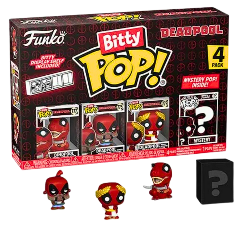 Funko Bitty Pop! – מארז דדפול 4 דמויות מיני | Deadpool | כולל מדף תצוגה אקרילי