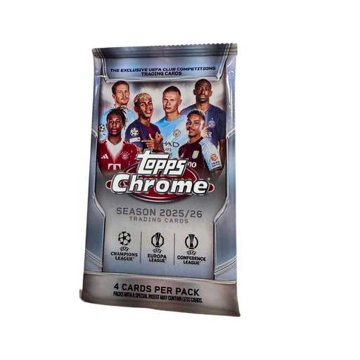 Topps Chrome UEFA Club Competitions 2025/26 – חבילת 4 קלפי כדורגל מקוריים מבית אנימה מרקט רק ב - https://anime-market.co.il