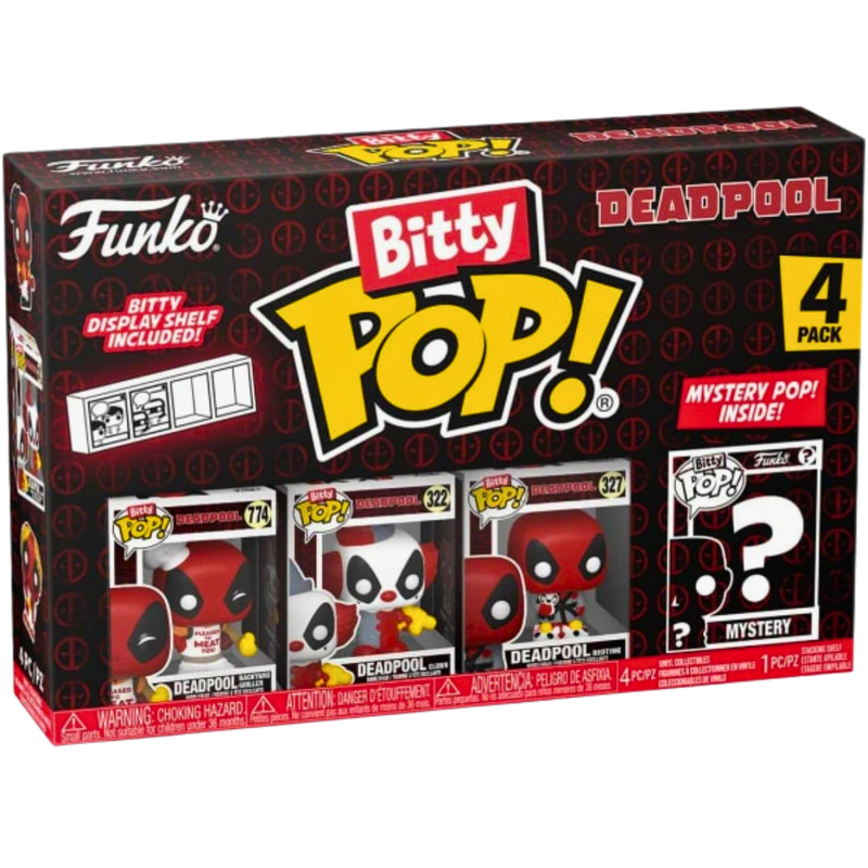 Funko Bitty Pop! – מארז Deadpool 4 דמויות מיני | Deadpool | כולל דמות מסתורין ותצוגה אקרילית ניתנת לערימה