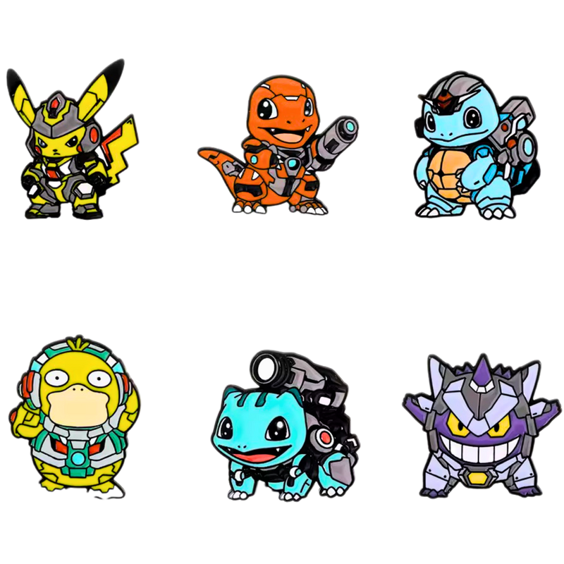 סט סיכות מתכת Pokémon Mecha – פיקאצ’ו, צ’רמנדר וסקווירטל (6 יחידות)