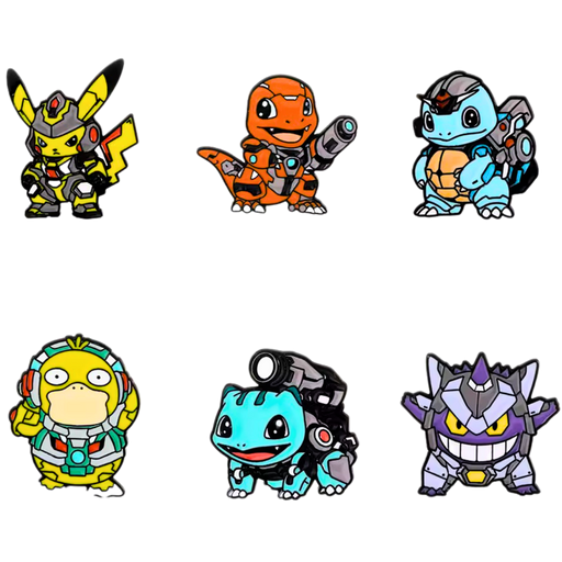 סט סיכות מתכת Pokémon Mecha – פיקאצ’ו, צ’רמנדר וסקווירטל (6 יחידות) מבית אנימה מרקט רק ב - https://anime-market.co.il