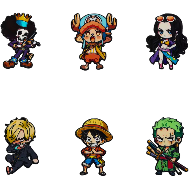 ️ סט סיכות מתכת One Piece – לופי, זורו, סאנג’י, צ’ופר, ברוק ורובין