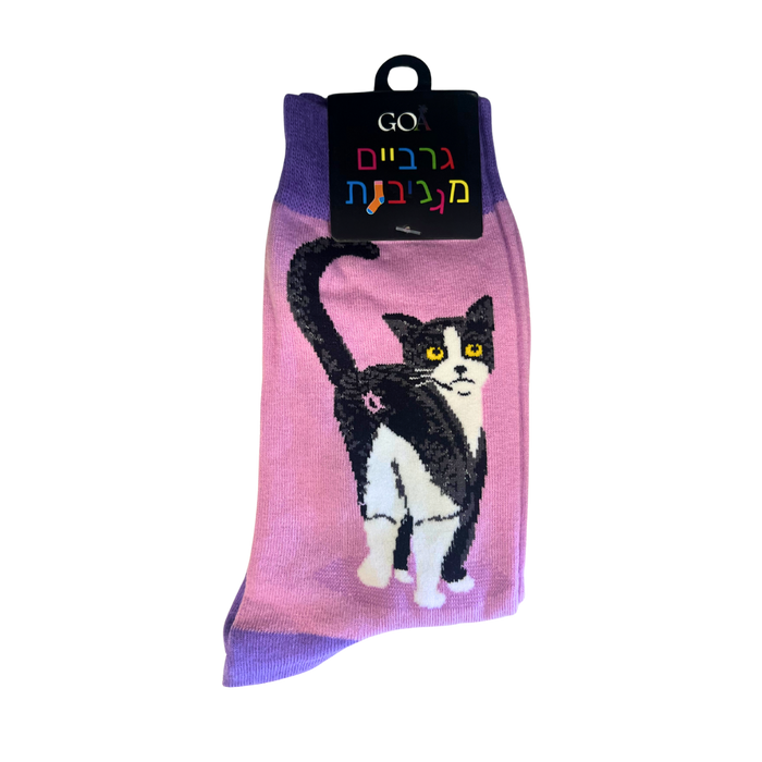 גרבי מבוגרים – חתול שחור לבן מתבונן מאחורה 🐾