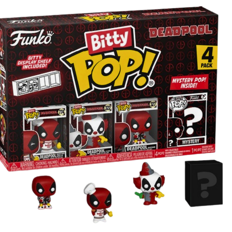 Funko Bitty Pop! – מארז Deadpool 4 דמויות מיני | Deadpool | כולל דמות מסתורין ותצוגה אקרילית ניתנת לערימה