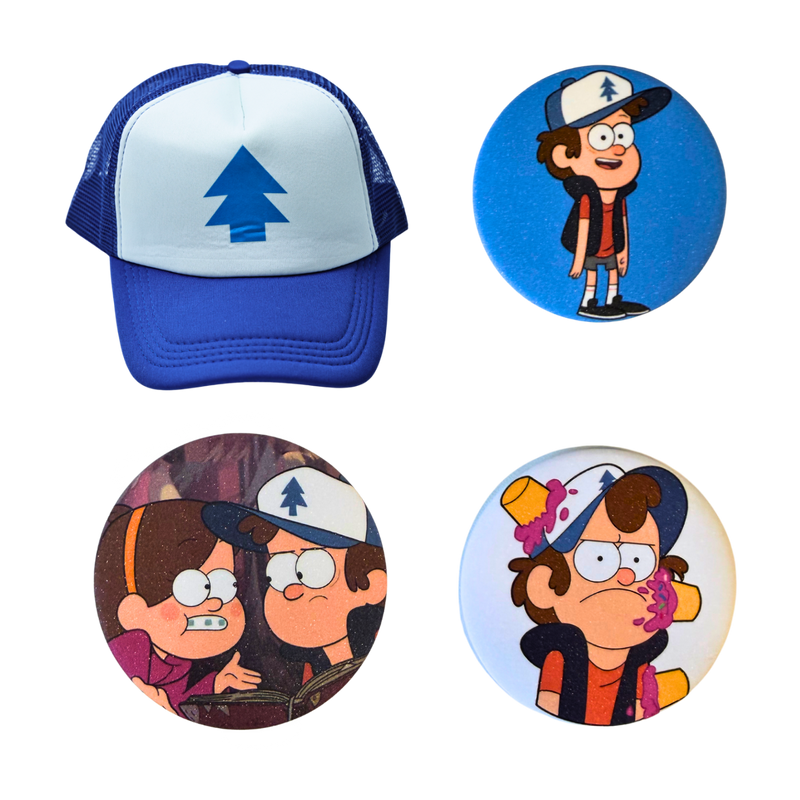 ערכת דיפר פיינס Gravity Falls – כובע רשמי, וסיכות 58 מ״מ | מתנה למעריצים מבית אנימה מרקט רק ב - https://anime-market.co.il