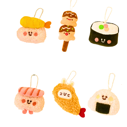 מחזיקי מפתחות - סט 6 מחזיקי מפתחות סושי חמודים – סלמון, אוניגירי, נורי ושרימפס טמפורה אנימה מרקט https://anime-market.co.il
